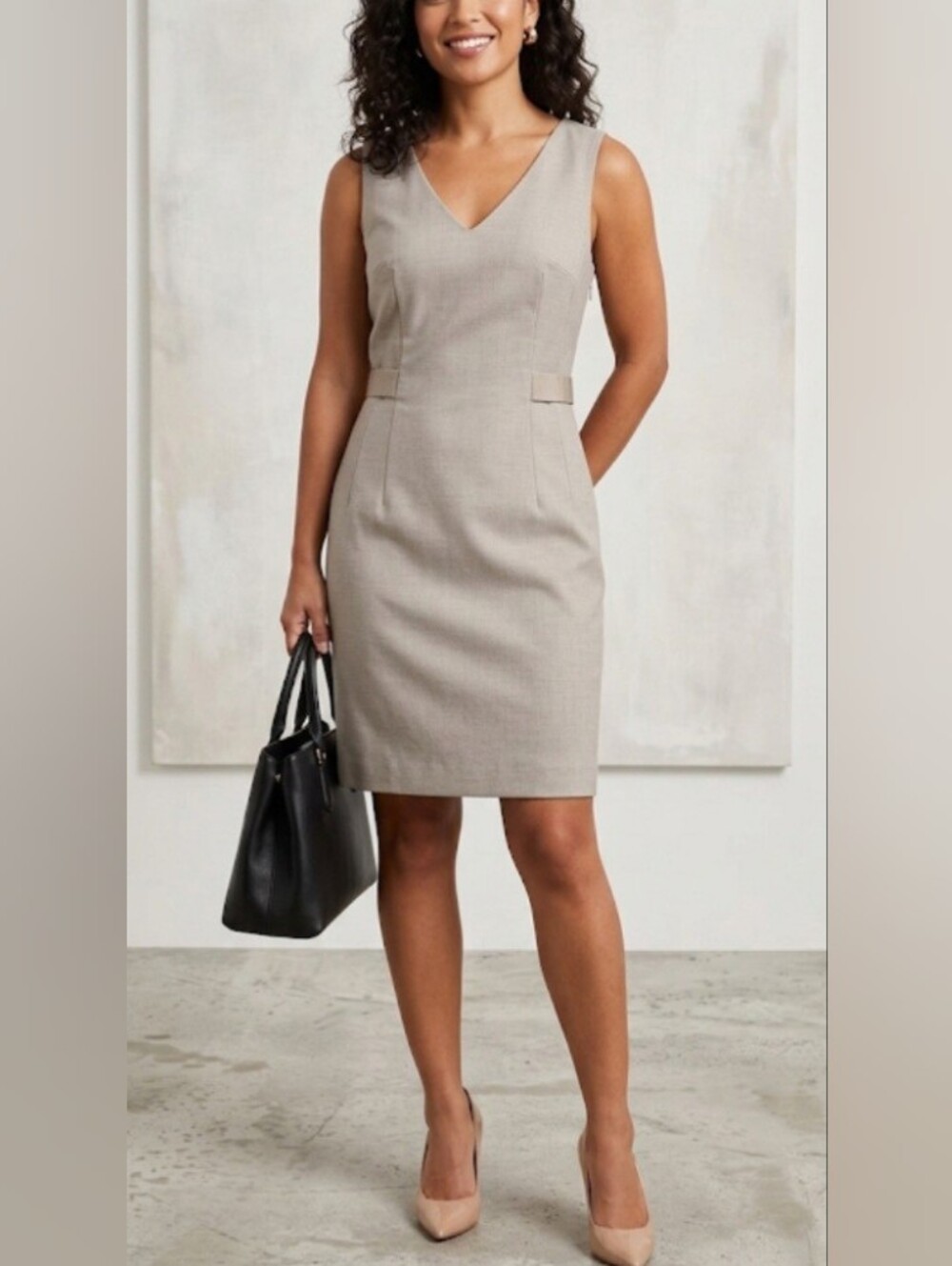 Banana Republic Petite 12P V- Neck Sheath Dress In Taupe